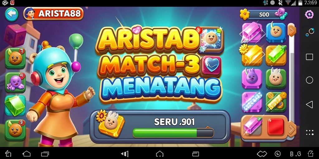Screenshot ARISTA88 menampilkan gameplay menarik dengan efek Match-3 yang menawan.