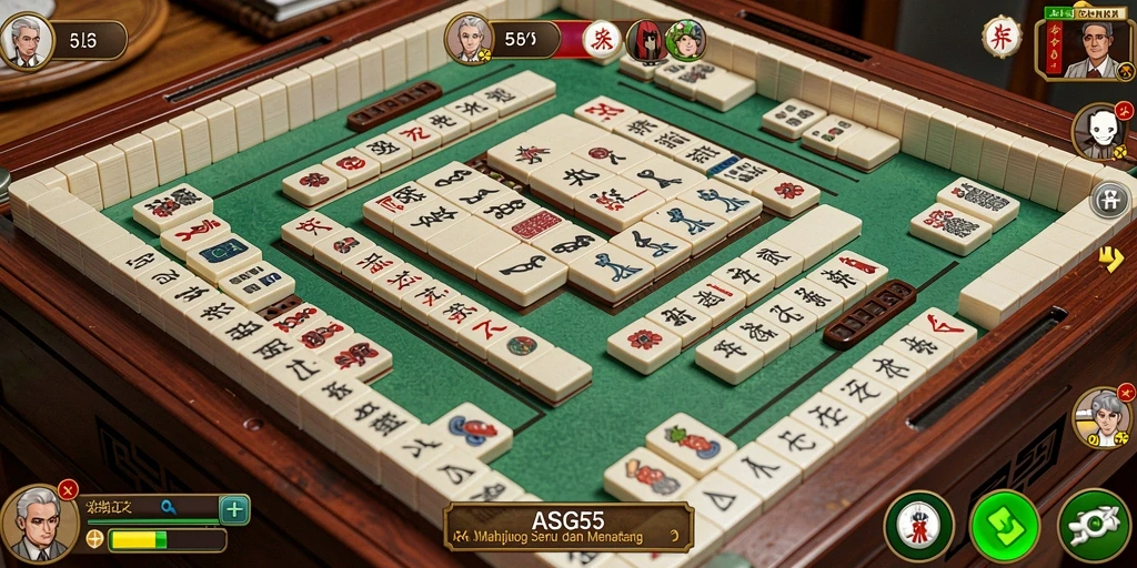 Tampilan gameplay ASG55 dengan ubin Mahjong yang berwarna-warni.