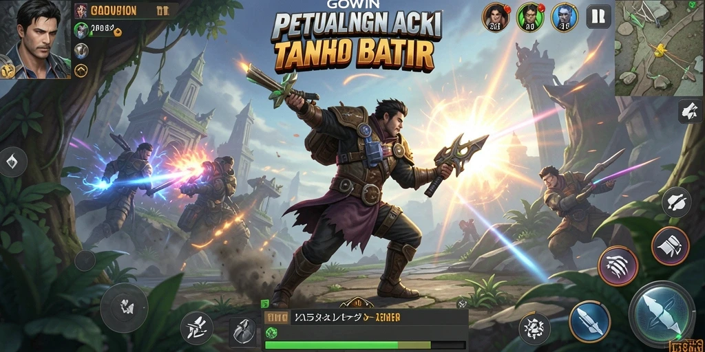 Tangkapan layar GOWIN menampilkan aksi pertempuran yang intens dan mendebarkan.