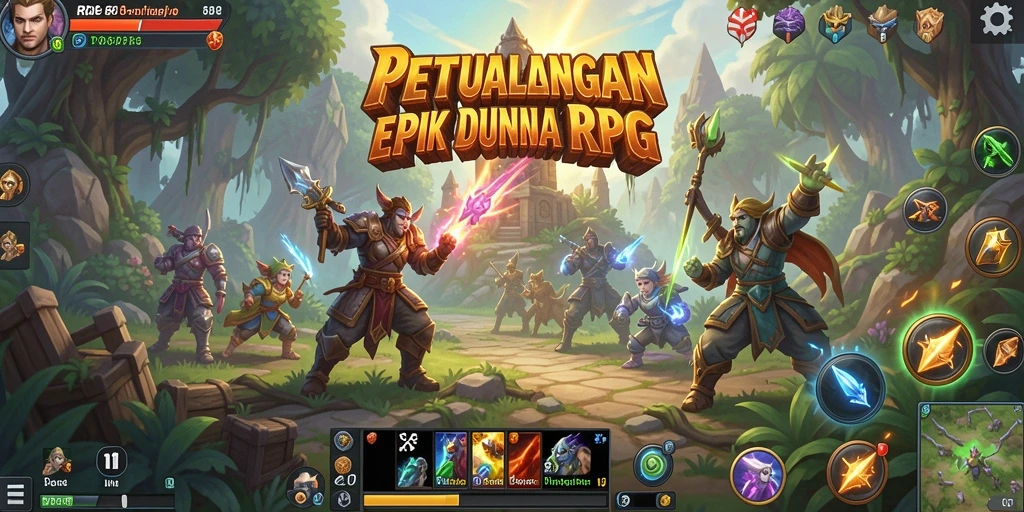 Screenshot utama RDI88 menampilkan pertarungan epik karakter RPG.