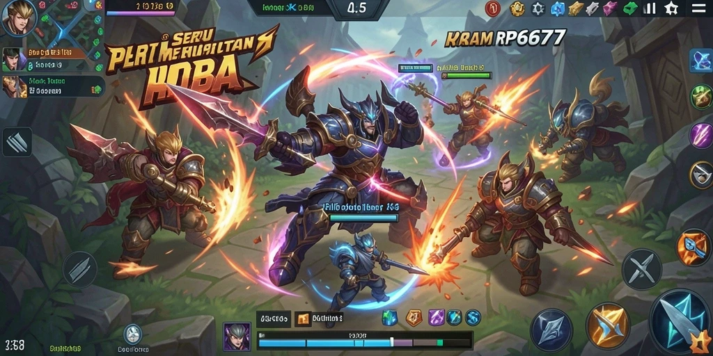 Gameplay seru RP6677 dengan aksi pertempuran MOBA.