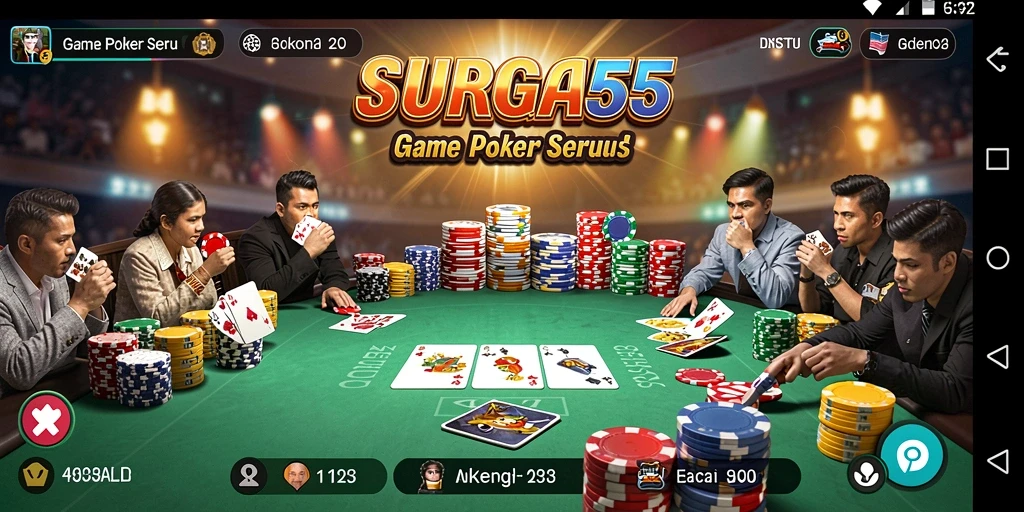 Tampilan gameplay SURGA55 menampilkan suasana kasino Poker yang nyata.