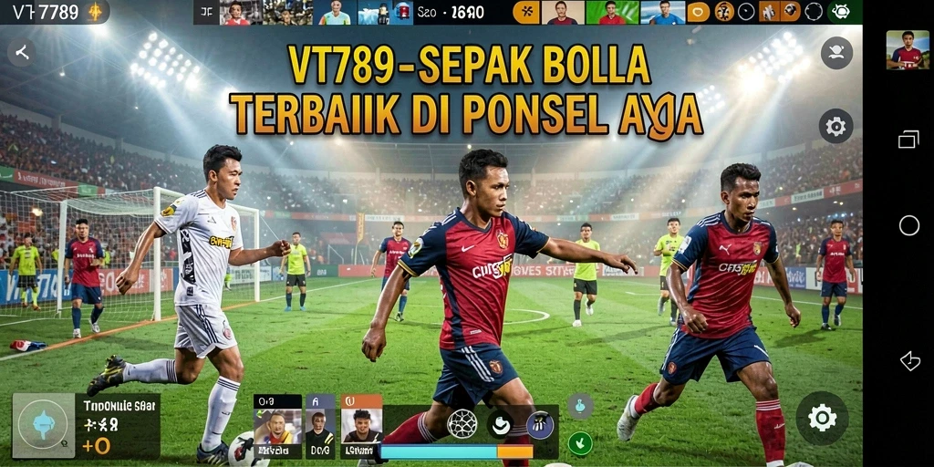 Screenshot utama VT789 menampilkan gameplay sepenuh aksi dan realisme sepak bola.