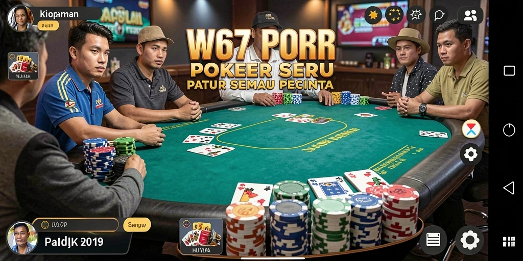 Tampilan gameplay seru di aplikasi W67 dengan suasana Poker yang menegangkan.