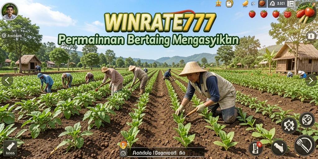 Tampilan gameplay <strong>WINRATE777</strong> yang memukau dengan lahan pertanian yang subur.