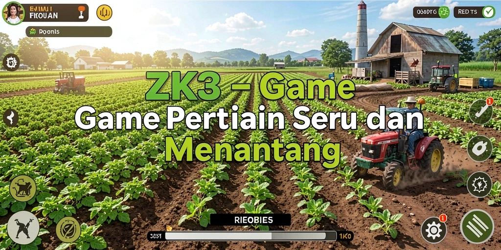 Screenshot gameplay ZK3 menampilkan petani yang merawat tanaman di ladang.